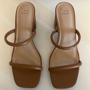 NEW - A New Day Brown Strappy Sandal Heels, Size 8, Color - Sienna